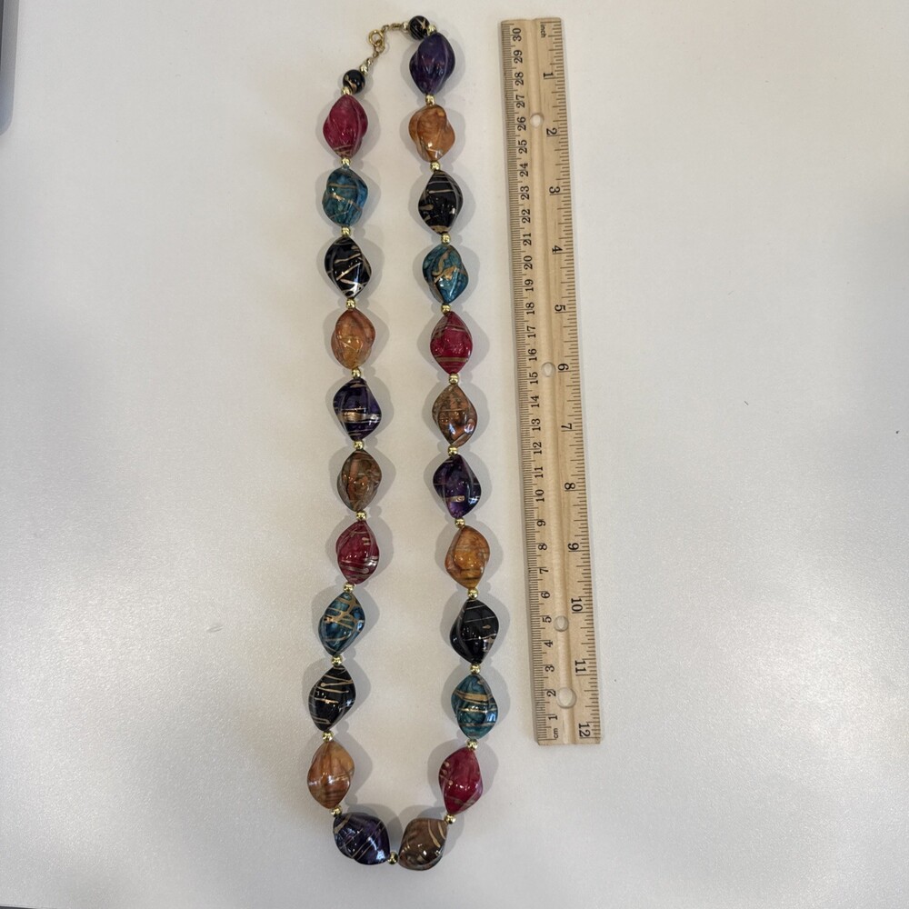Chico's Beaded Statement Necklace-Gold Tone with Glass & Gem Beads-16” Long